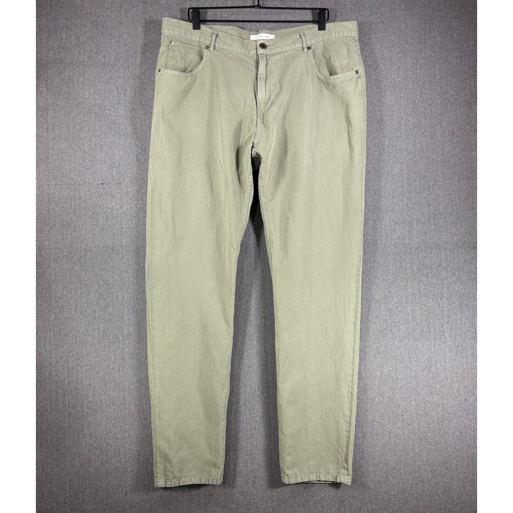 Billy Reid Mens 5 Pocket Pant Sage Green Herringbone Pima Cotton Linen Size 40